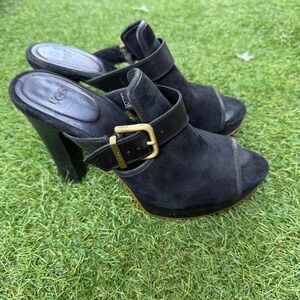 UGG Australia Mules Womens Size 8 Suede‎ Leather Buckle Heeled Platform Open Toe